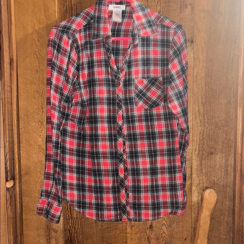 BONGO Red and Black Plaid Button Down Shirt